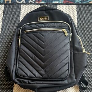 Like NEW Kenneth Cole Reaction Black Quilted Front Backpack with Gold Hardware